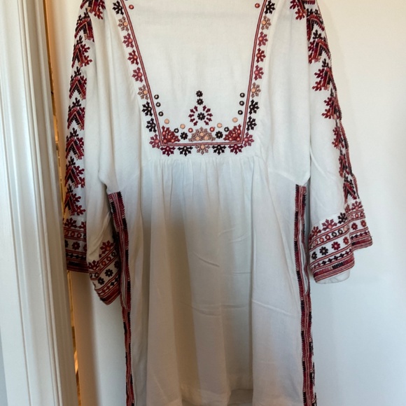 Free People Dress Cream Dress with beautiful rusts & brown embroidery SMALL - Picture 6 of 7
